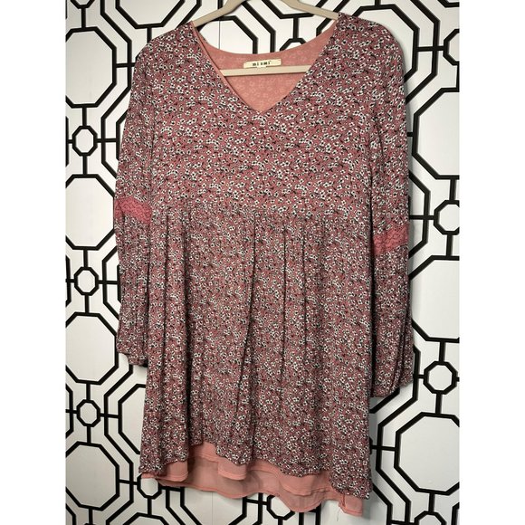 Miami Ladies Pink Pastel Floral Flowy Short V Neck Fit & Flare Dress SZ Small - Picture 4 of 8